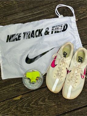 Nike White Track & Field Spikes with spine tool, extra spikes and bag